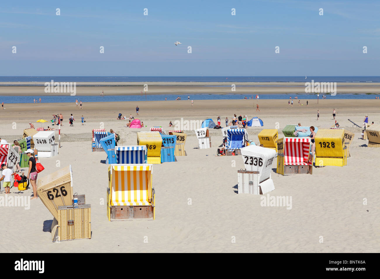 Spiaggia, Langeoog isola, East Friesland, Bassa Sassonia, Germania Foto Stock