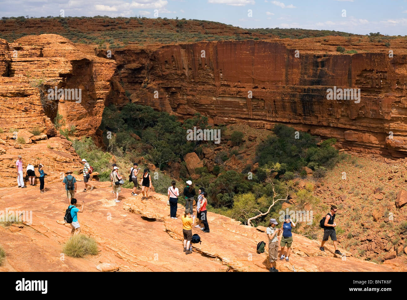 I turisti sul bordo del canyon. Watarrka (Kings Canyon), il Parco Nazionale del Territorio del Nord, l'Australia. Foto Stock