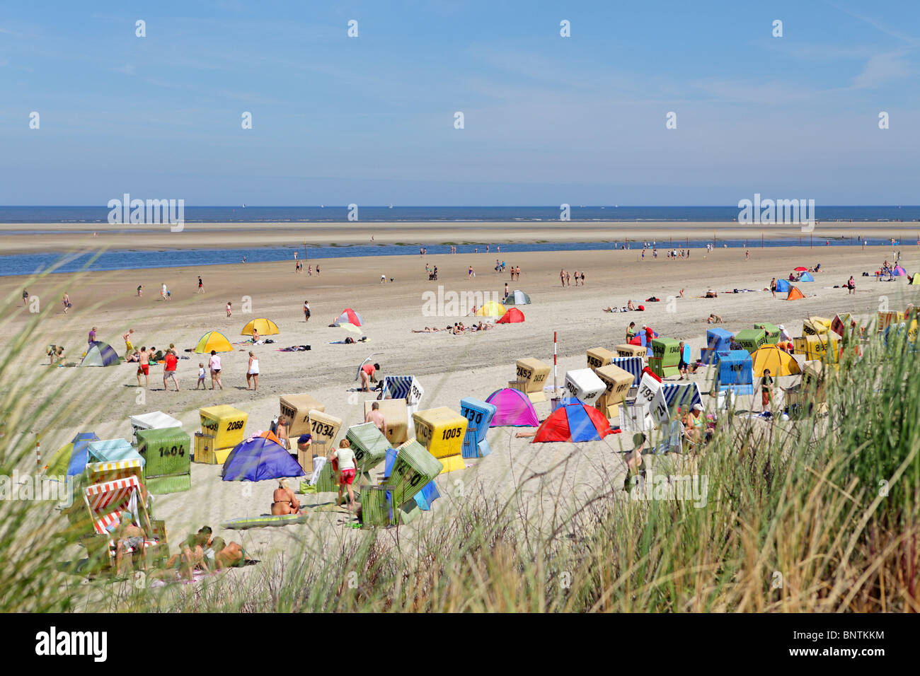 Spiaggia, Langeoog isola, East Friesland, Bassa Sassonia, Germania Foto Stock