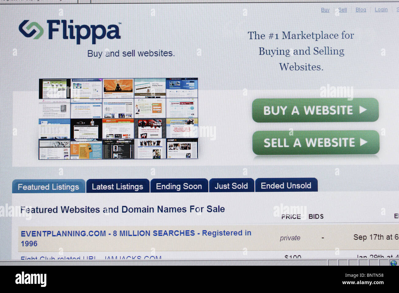 Flippa Compra vendita di siti web Foto Stock