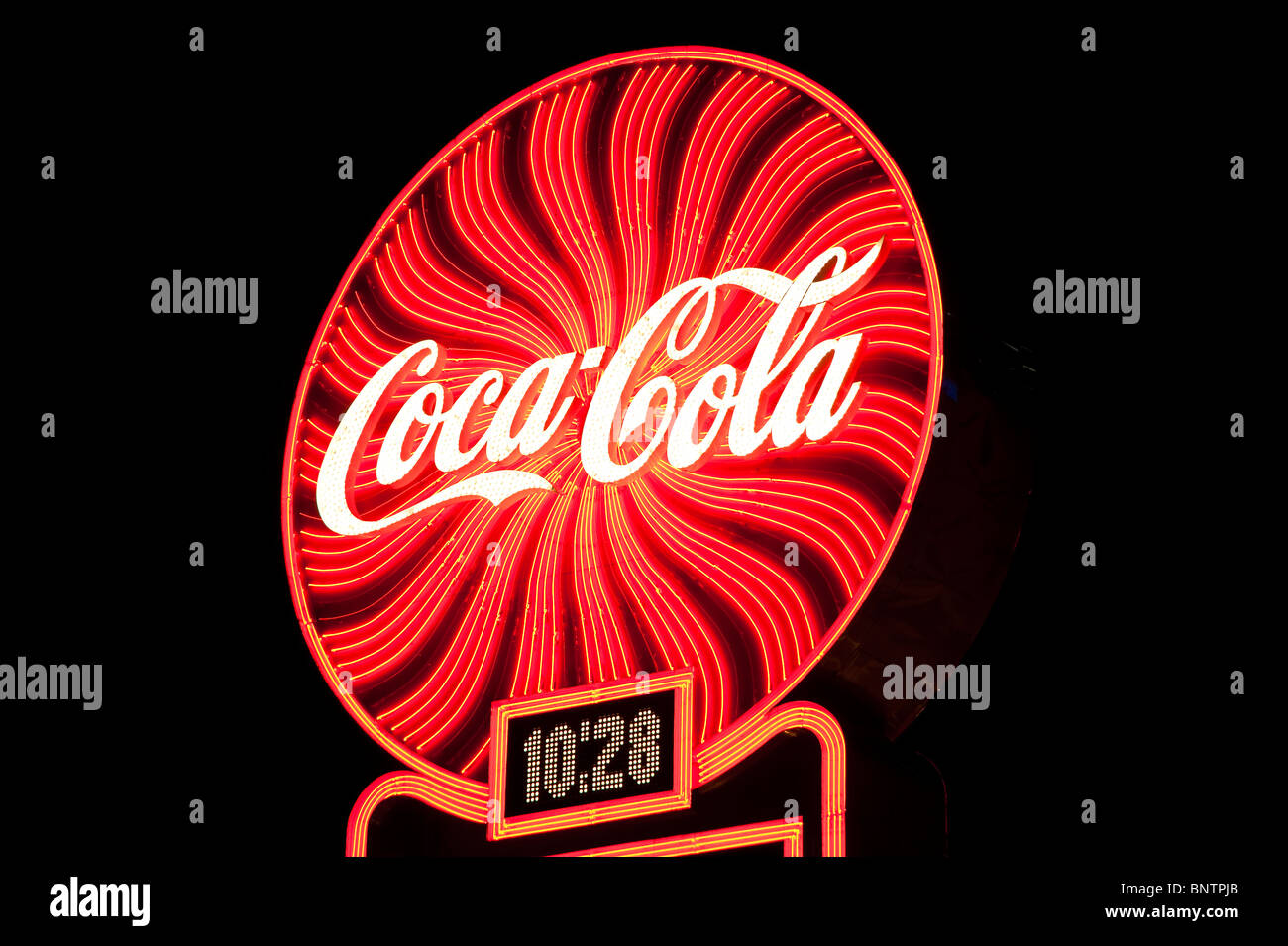 Il Neon Coca Cola sign in downtown Atlanta in Georgia, la città natale di coke. Foto Stock