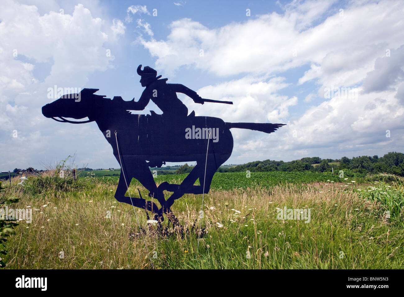 Interruzione di un cavaliere e cavallo dal Pony Express, nei pressi di San Giuseppe, nel Missouri. Foto Stock