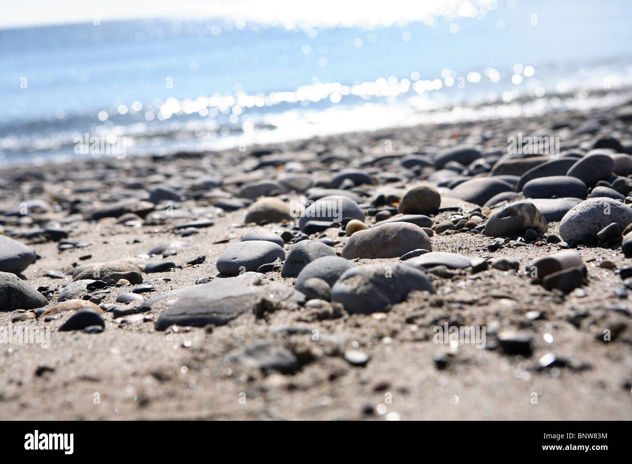 Spiaggia di pietre Stoney spiaggia mare acqua mare Waterside Waterfront sabbia Sandy Killiney Dublino Killiney Beach Irlanda Dublino Sud Foto Stock