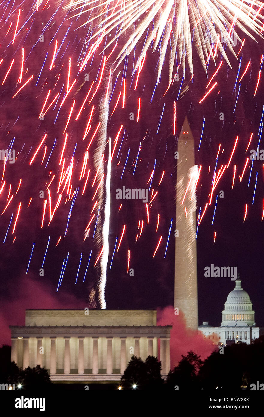 Quarto di luglio Fireworks in Washington, DC. Foto Stock