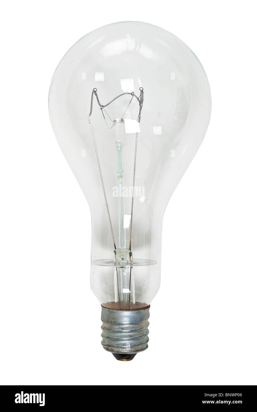 Il grande vetro della lampadina elettrica su sfondo bianco Foto Stock