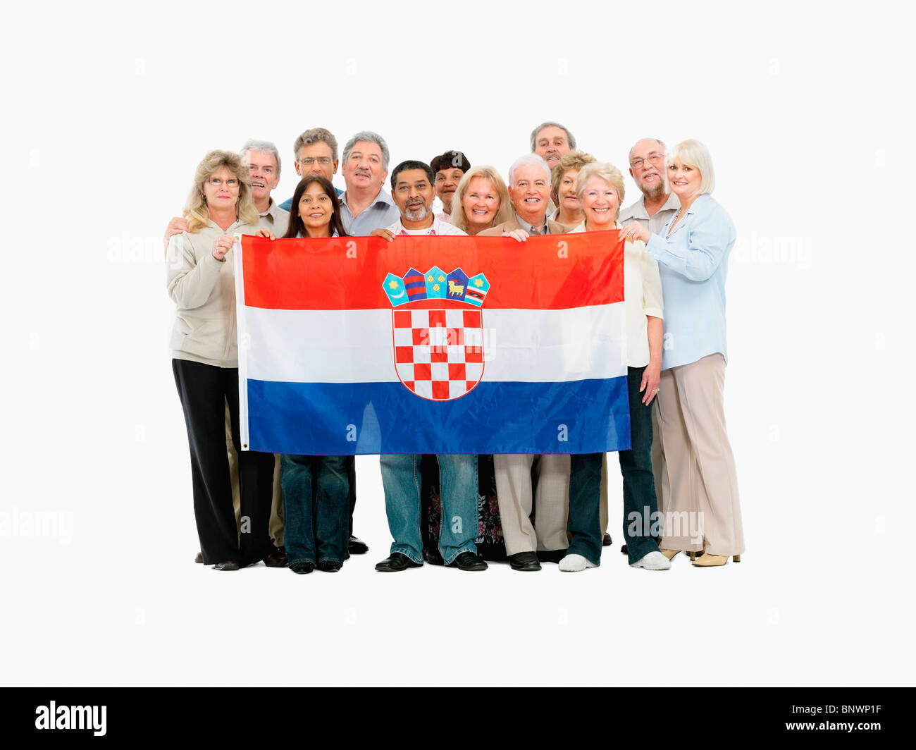 Gruppo di persone in possesso di una bandiera croata Foto Stock