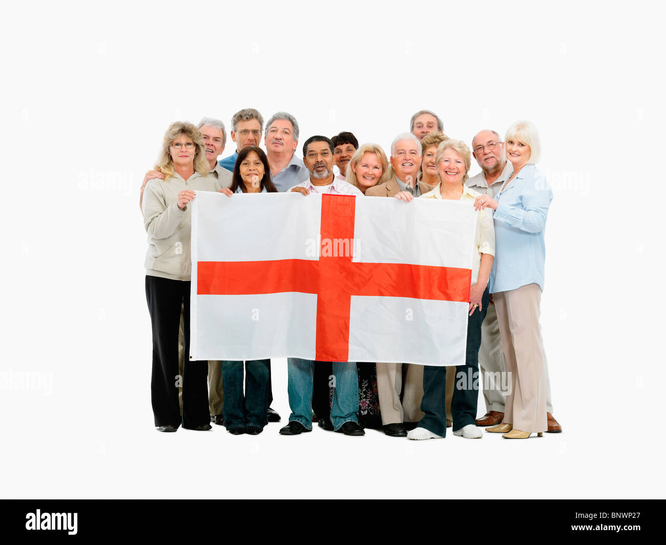 Gruppo di persone che tiene la bandiera dell'Inghilterra Foto Stock