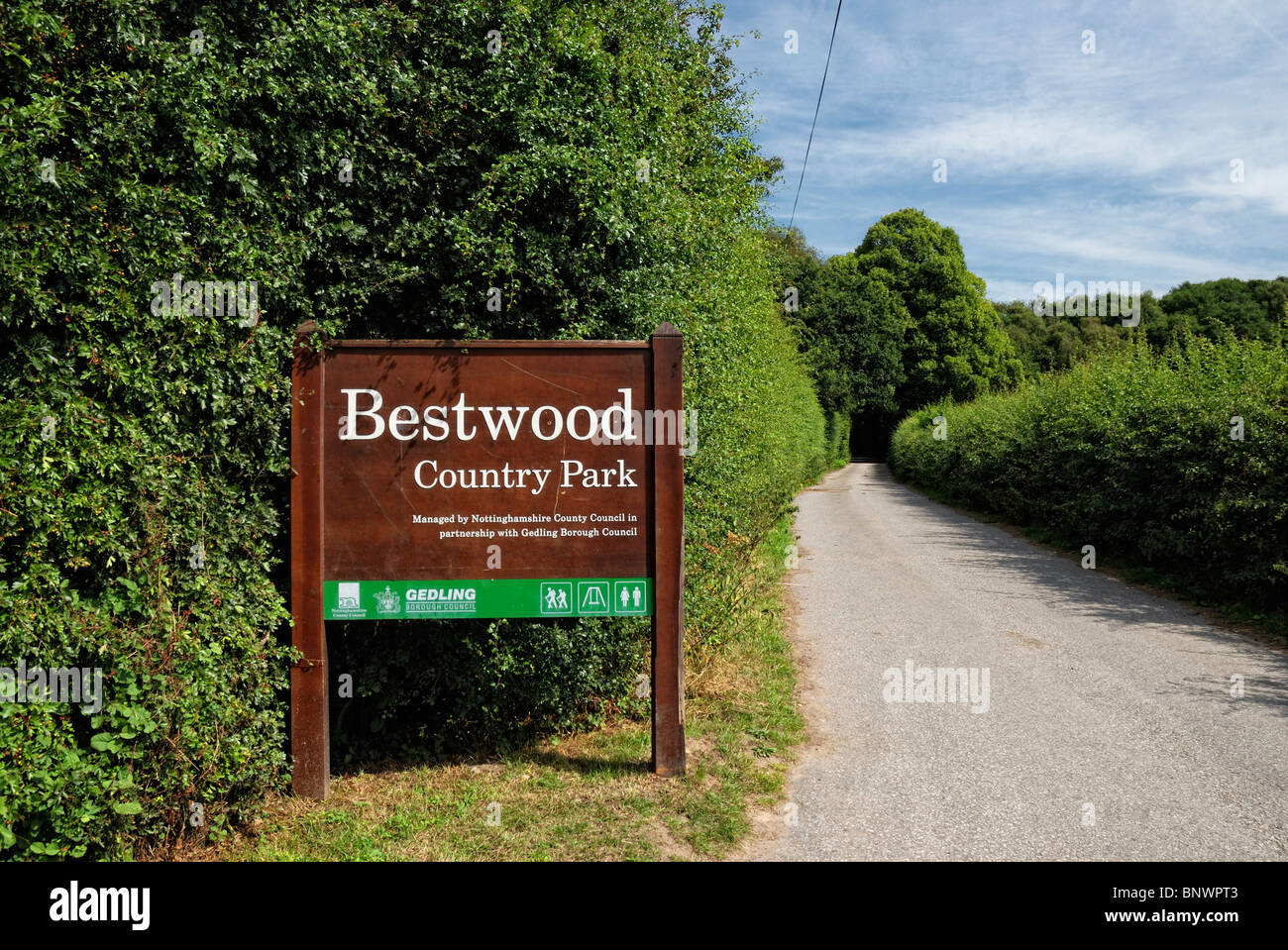 Segno di ingresso a Bestwood country park Nottinghamshire England Regno Unito Foto Stock