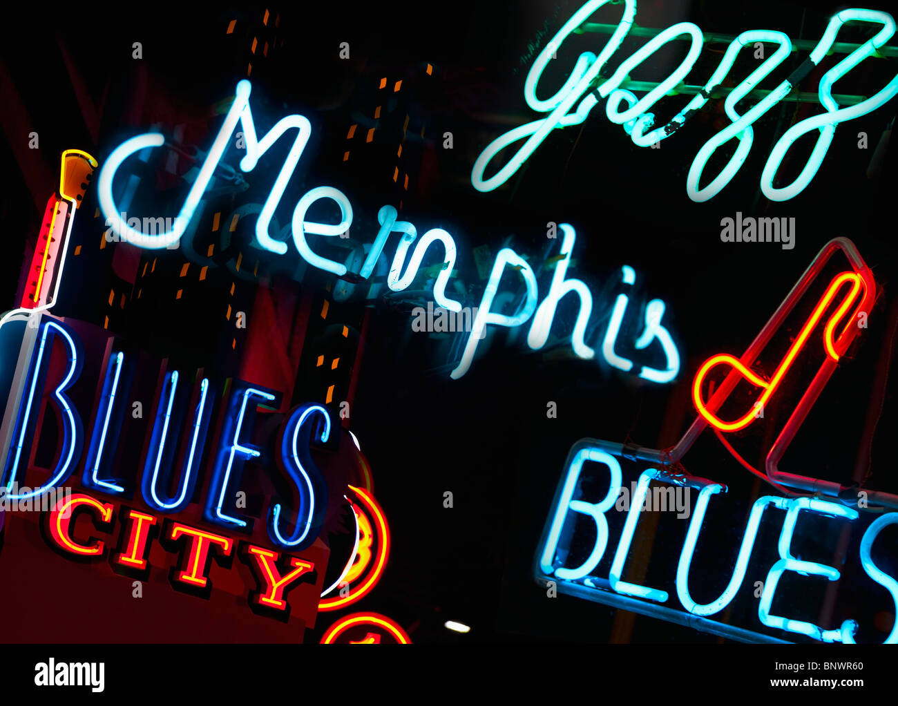 Insegne luminose su Beale Street a Memphis Foto Stock