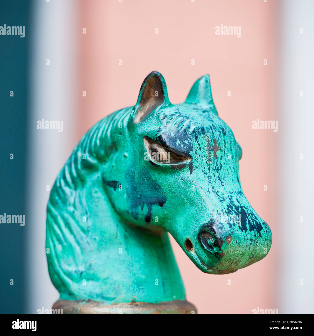 Statua di ferro di una testa di cavallo Foto Stock