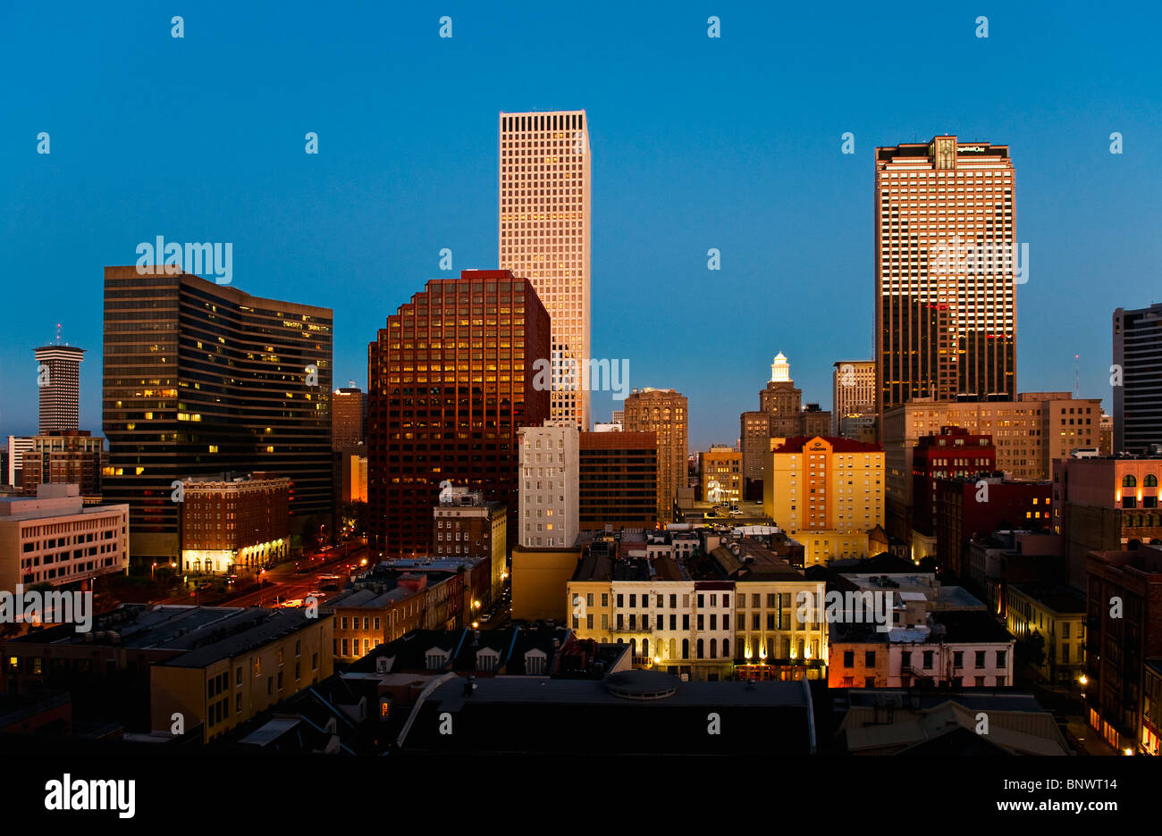 New Orleans skyline notturno Foto Stock