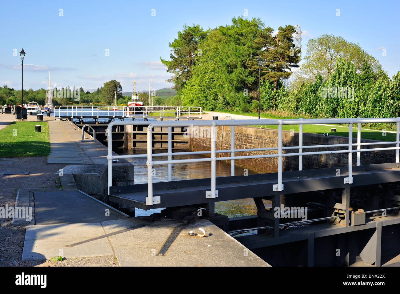 Neptune's Staircase, una scala della serratura del Caledonian Canal a Banavie, Fort William, Highlands, Scotland, Regno Unito Foto Stock