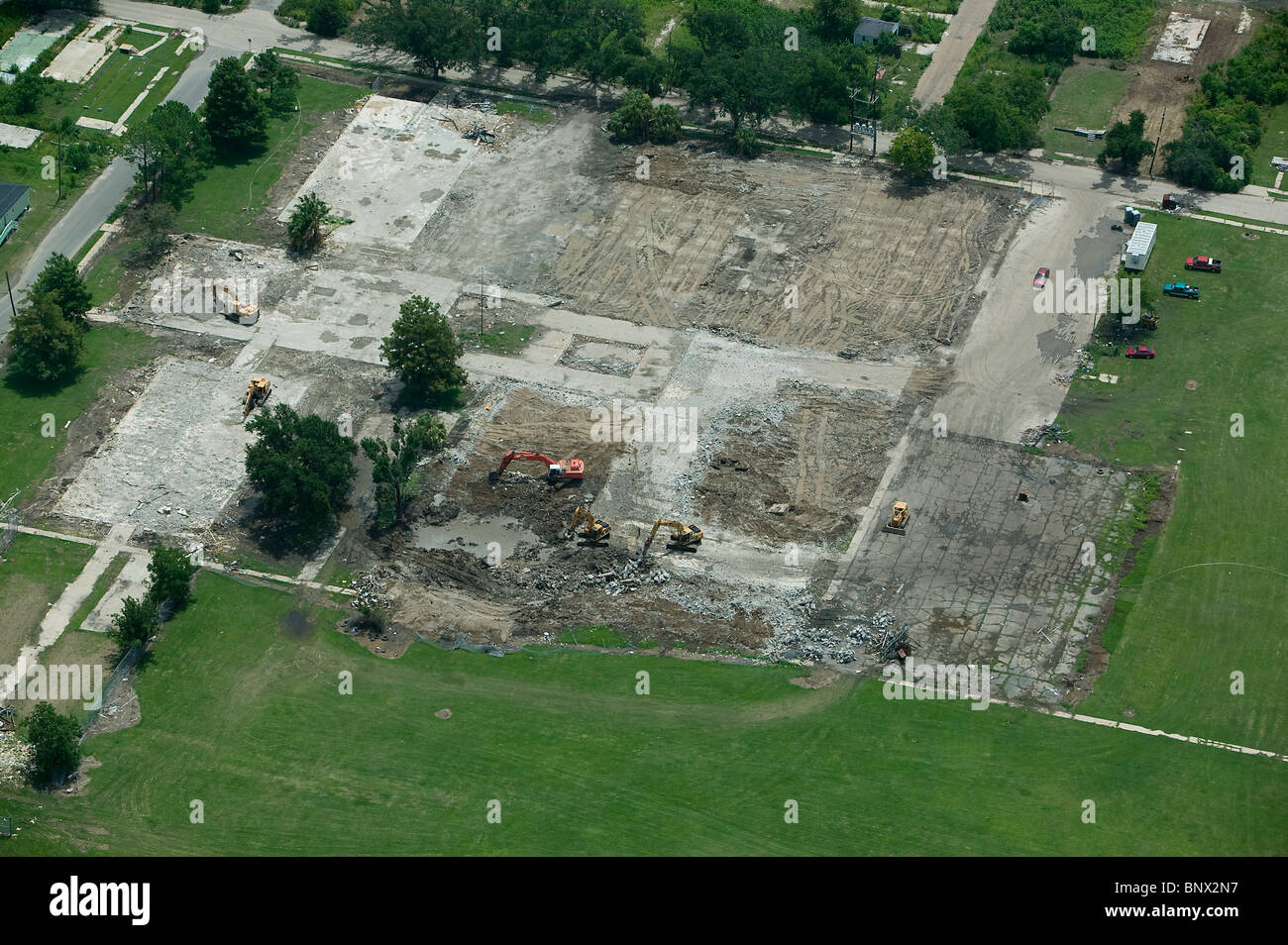 Vista aerea cancellata sopra fondamenta di case distrutte dopo l uragano Katrina nono inferiore ward New Orleans in Louisiana Foto Stock