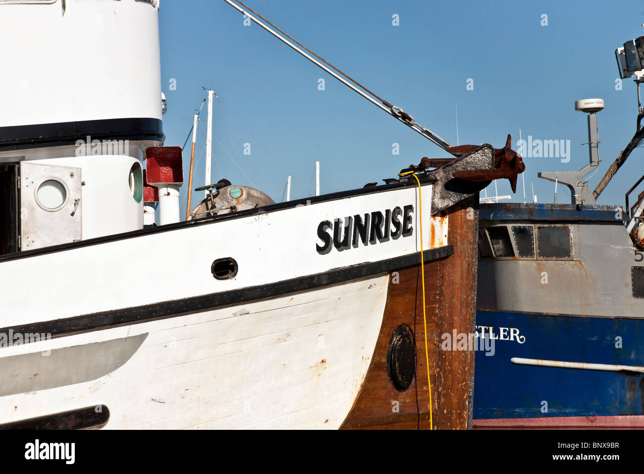 Due commerciali barche da pesca ormeggiate in porto Squalicum su una bella e soleggiata giornata estiva in Bellingham Washington Foto Stock