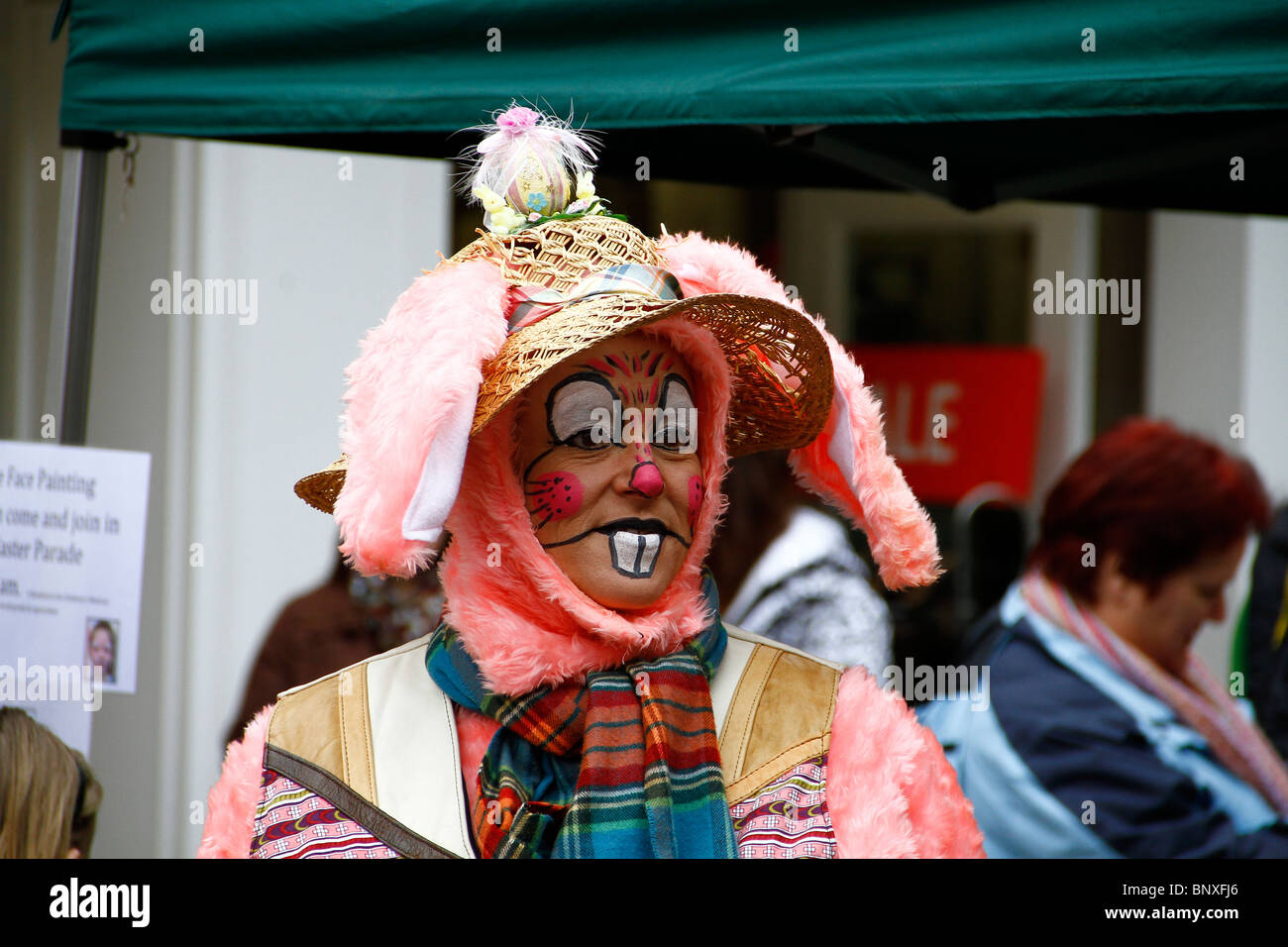 Il carnevale foto di una signora vestita di un coniglio rosa