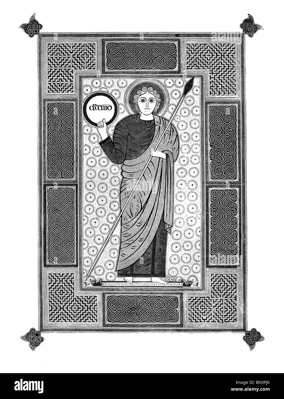 Bianco e Nero illustrazione; il re Davide come guerriero; da un illuminato ascritto a Bede Foto Stock