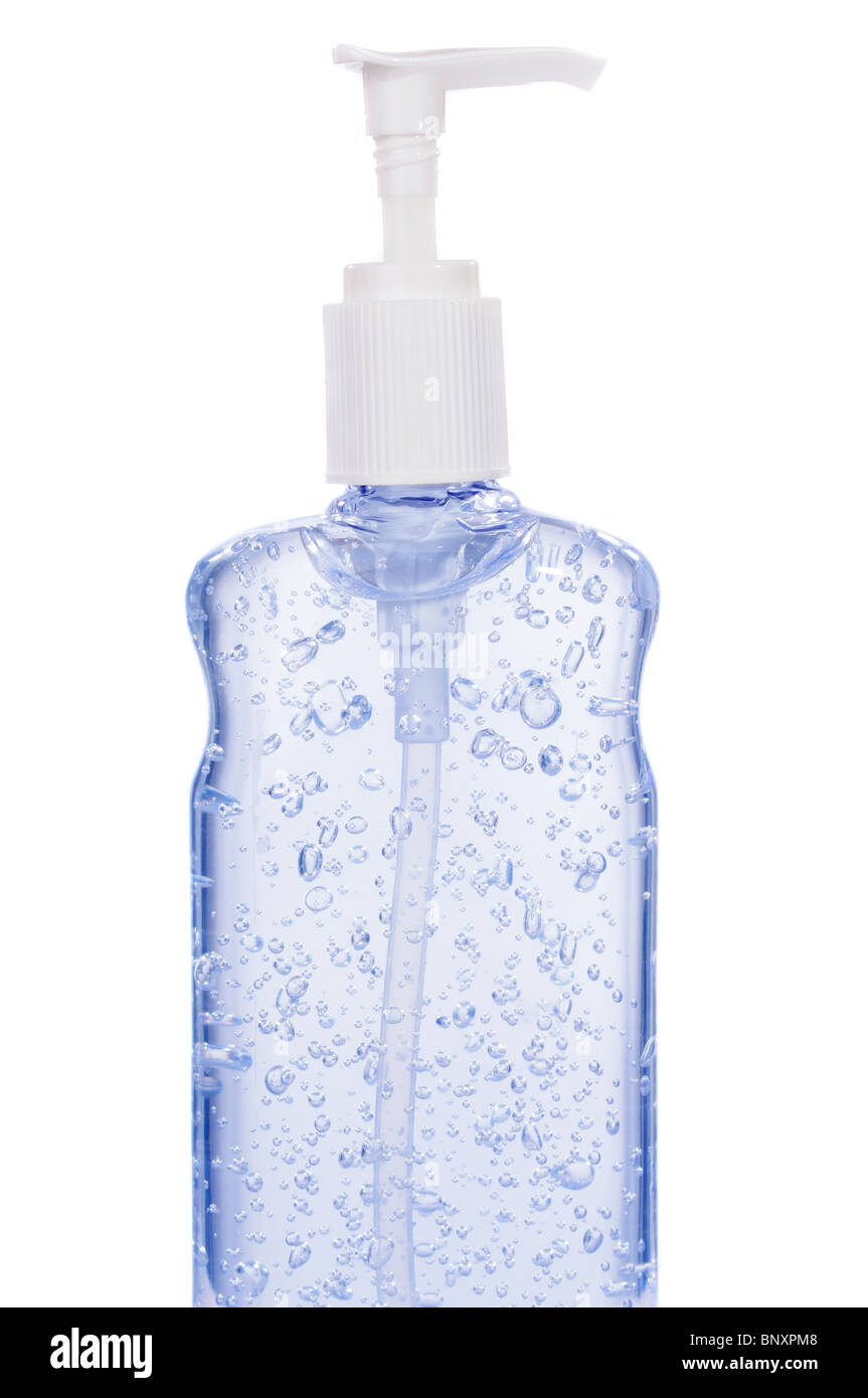 Bottiglia di Igienizzante a gel con un erogatore a pompa Foto Stock
