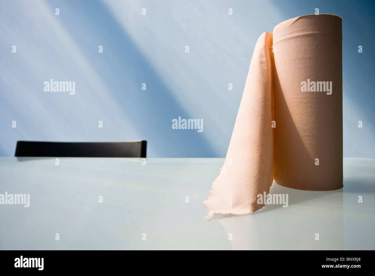 Rotolo di asciugamani di carta sul tavolo Foto Stock