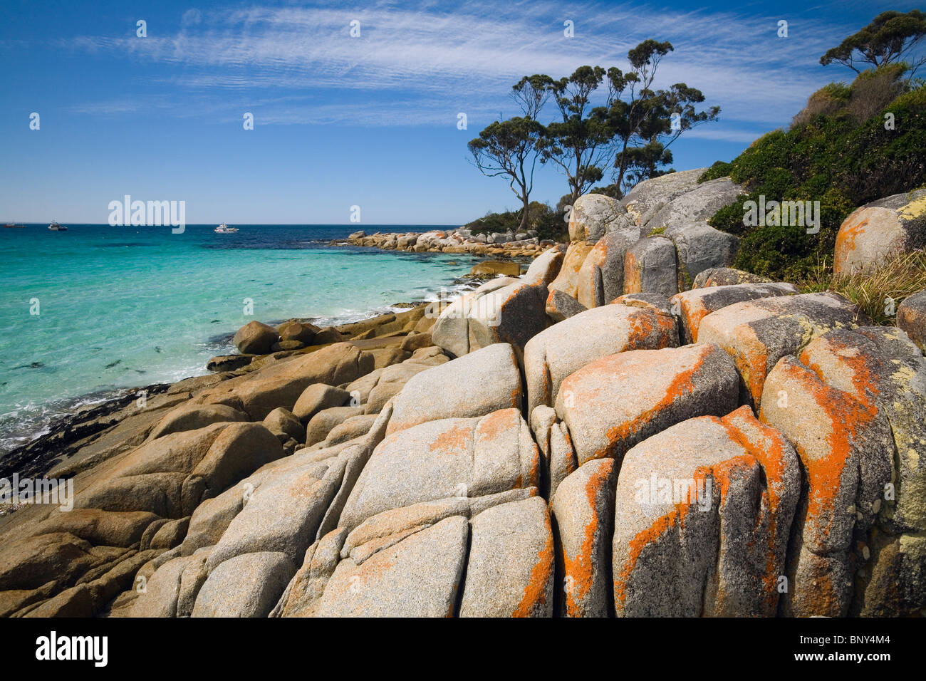 Paesaggistica costa a Binnalong Bay - parte della famosa baia di incendi regione. St Helens, Tasmania, Australia Foto Stock