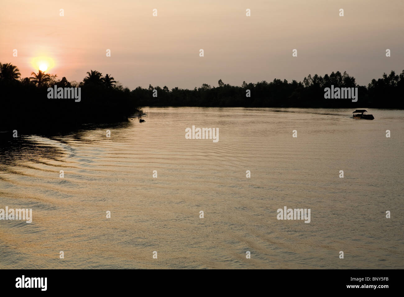 Barca a vela sul fiume Mekong, Fiume Mekong Delta Regione, Vietnam Foto Stock