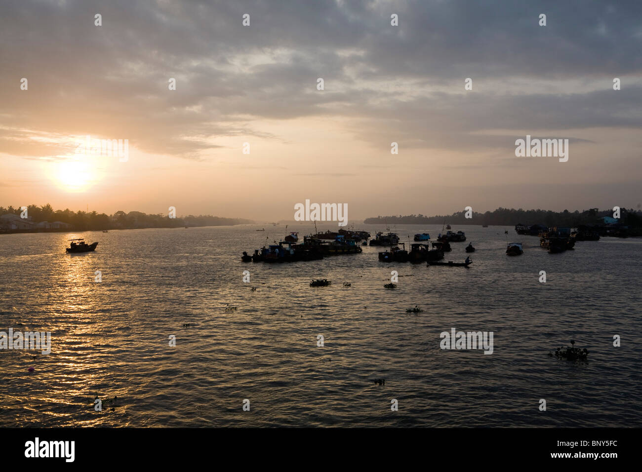 Mercato Galleggiante di Tra On sul fiume Mekong, Vinh Long Provincia, Vietnam Foto Stock