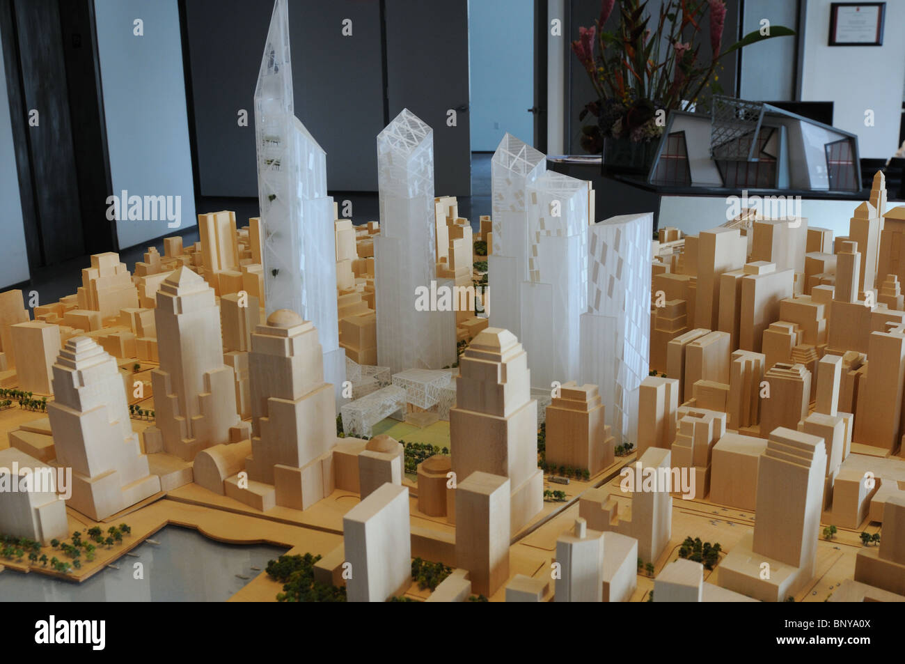 Un modello di sito del World Trade Center in ufficio dell'architetto Daniel Libeskind, che ha progettato il master plan. Foto Stock