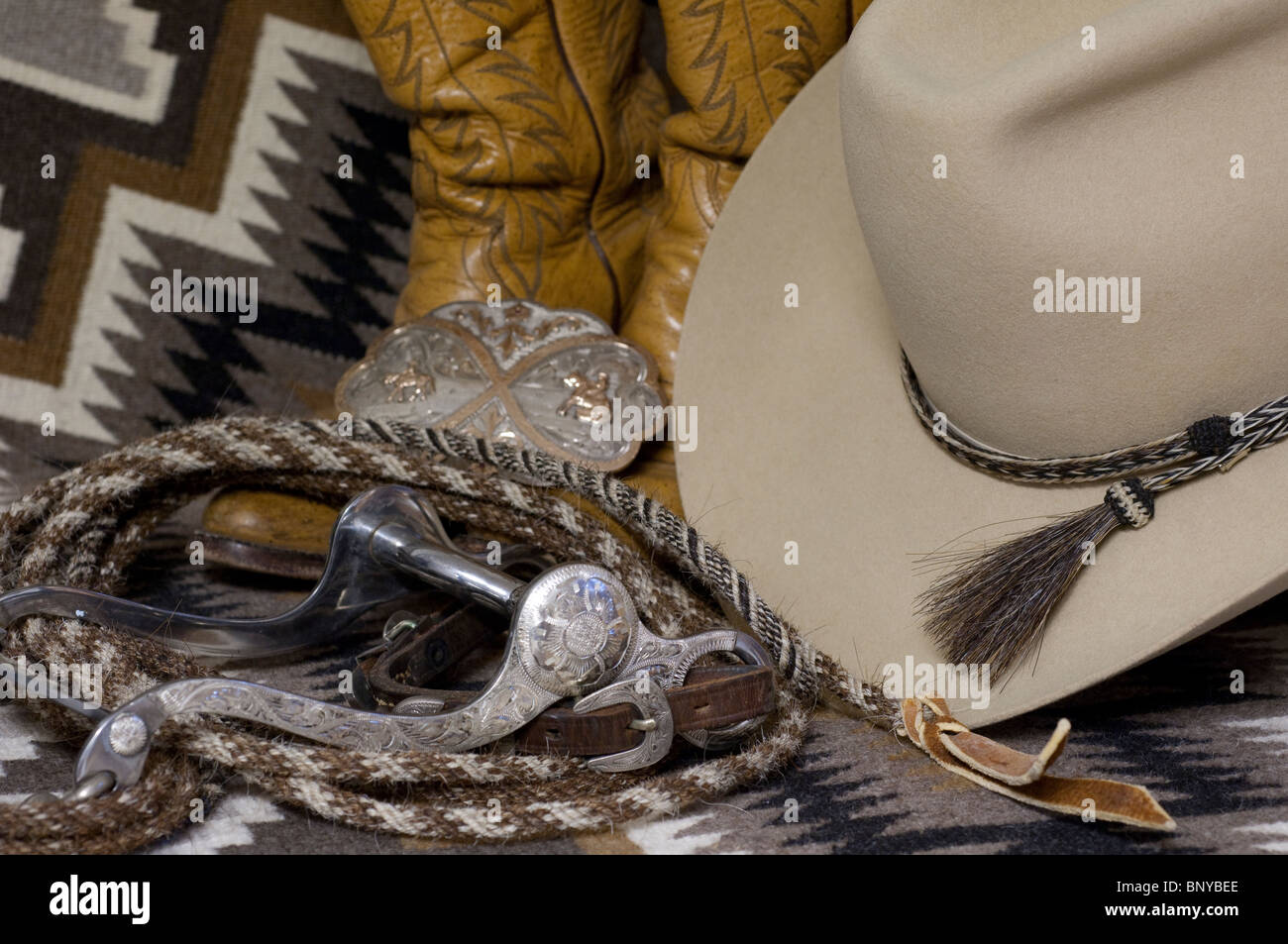 Western feltro il cappello da cowboy con crine intrecciato hatband. Argento  mostrano contenere bit e argento e oro la fibbia della cinghia. PR Foto  stock - Alamy