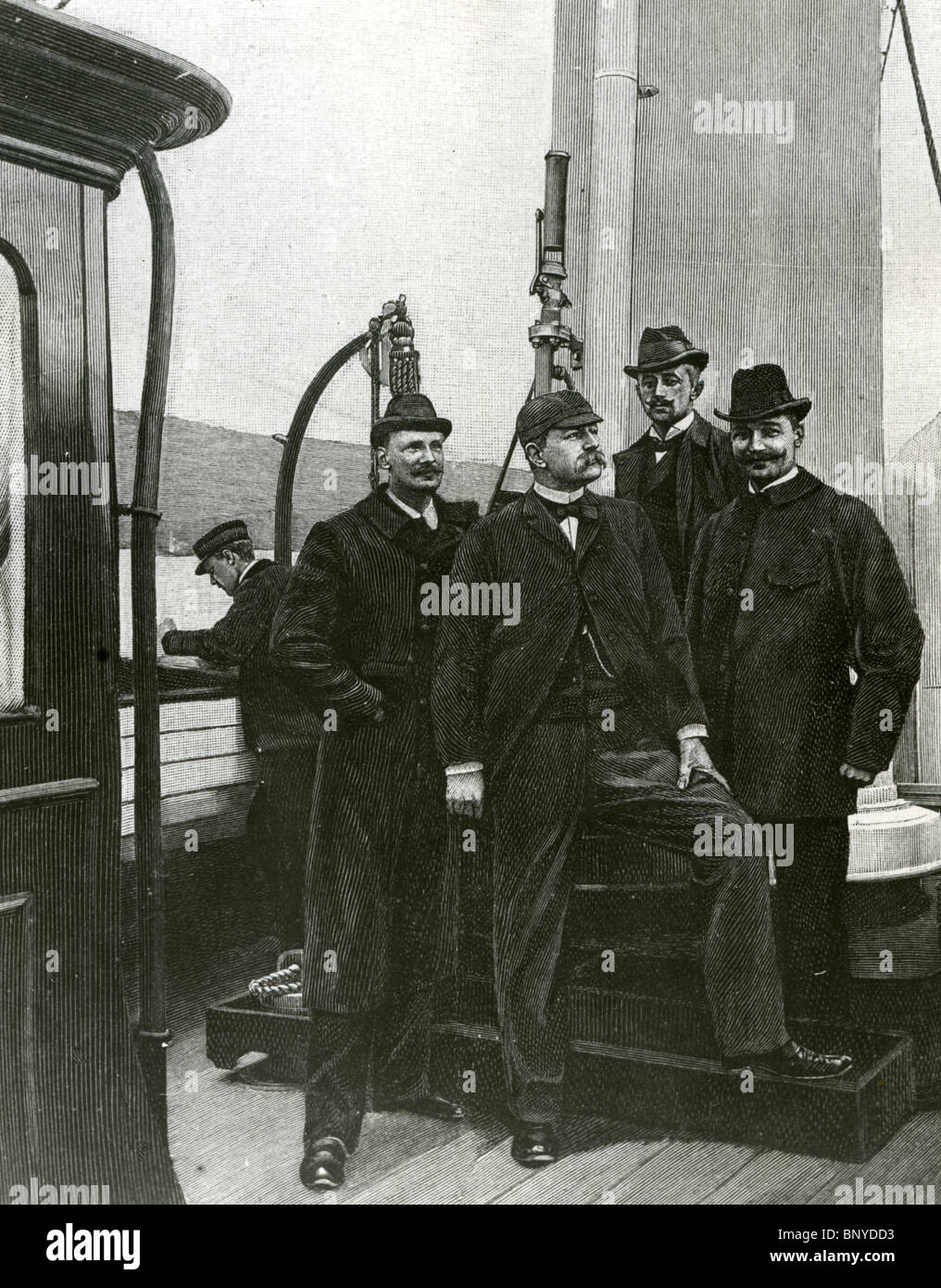 SALOMON August Andrée (1854-1897) e compagni di partire per il loro sfortunato tentativo di volare un palloncino al Polo Nord Foto Stock