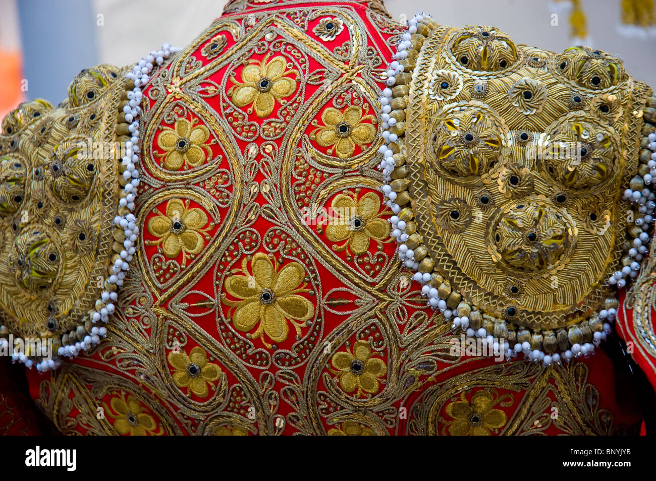 Arles, Francia, Feria Tauromachia 'festival' tradizionali costumi Matador sul display, Dettaglio parte posteriore Foto Stock