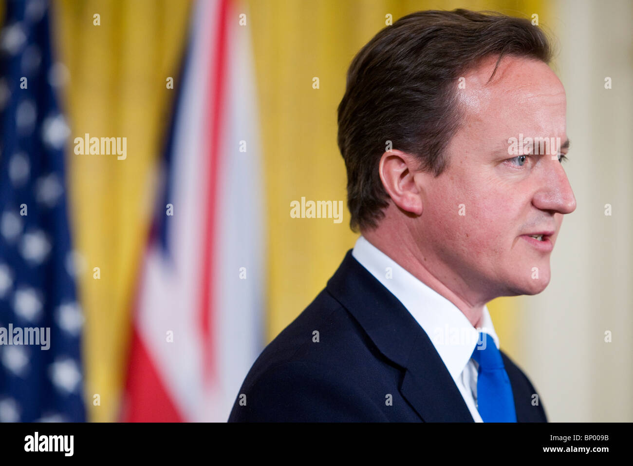 Primo Ministro britannico David Cameron partecipa a una conferenza stampa congiunta alla Casa Bianca. Foto Stock