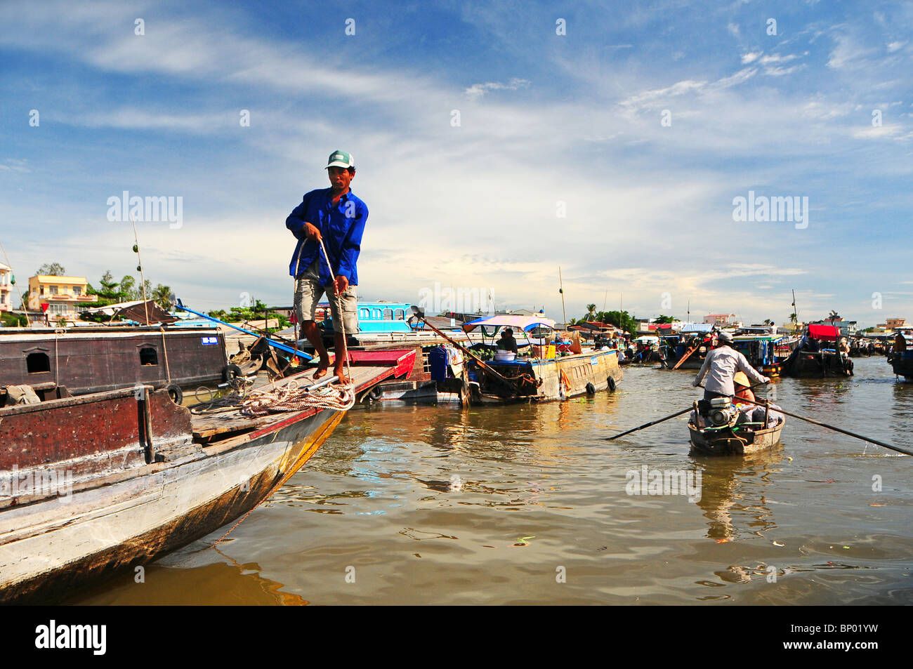 Il Vietnam, il Delta del Mekong, Cai Rang mercato galleggiante. Foto Stock