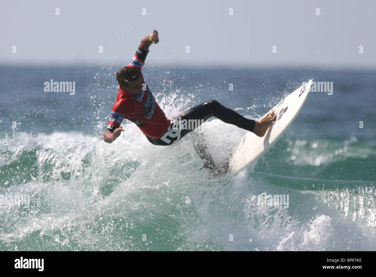 Il francese Marc Lacomare chi ha vinto il Boardmasters Relenless surf, concorrenza, Newquay Cornwall, Agosto 8th. Foto Stock