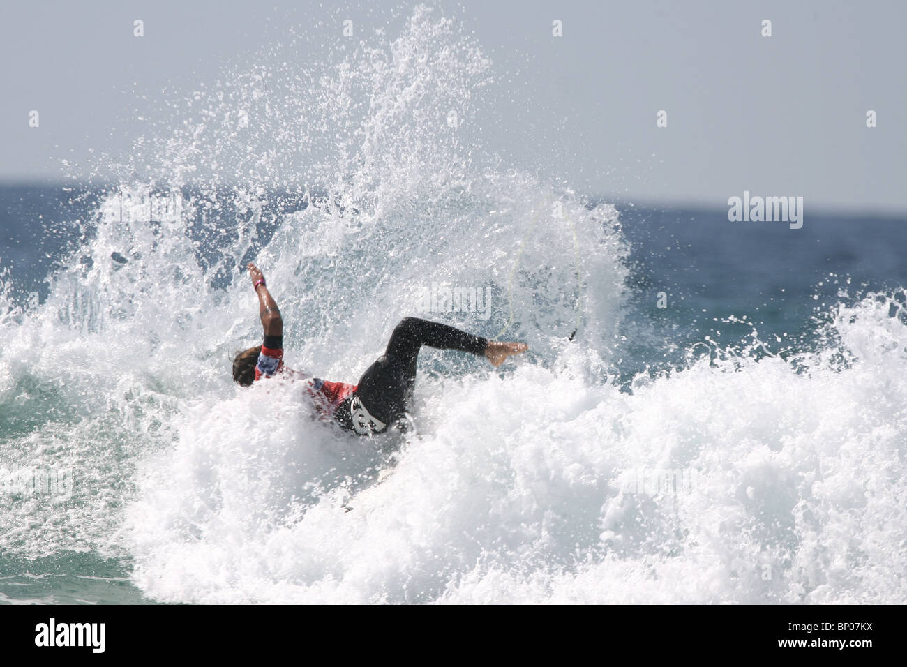 Il francese Marc Lacomare chi ha vinto il Boardmasters Relenless surf, concorrenza, Newquay Cornwall, Agosto 8th. Foto Stock