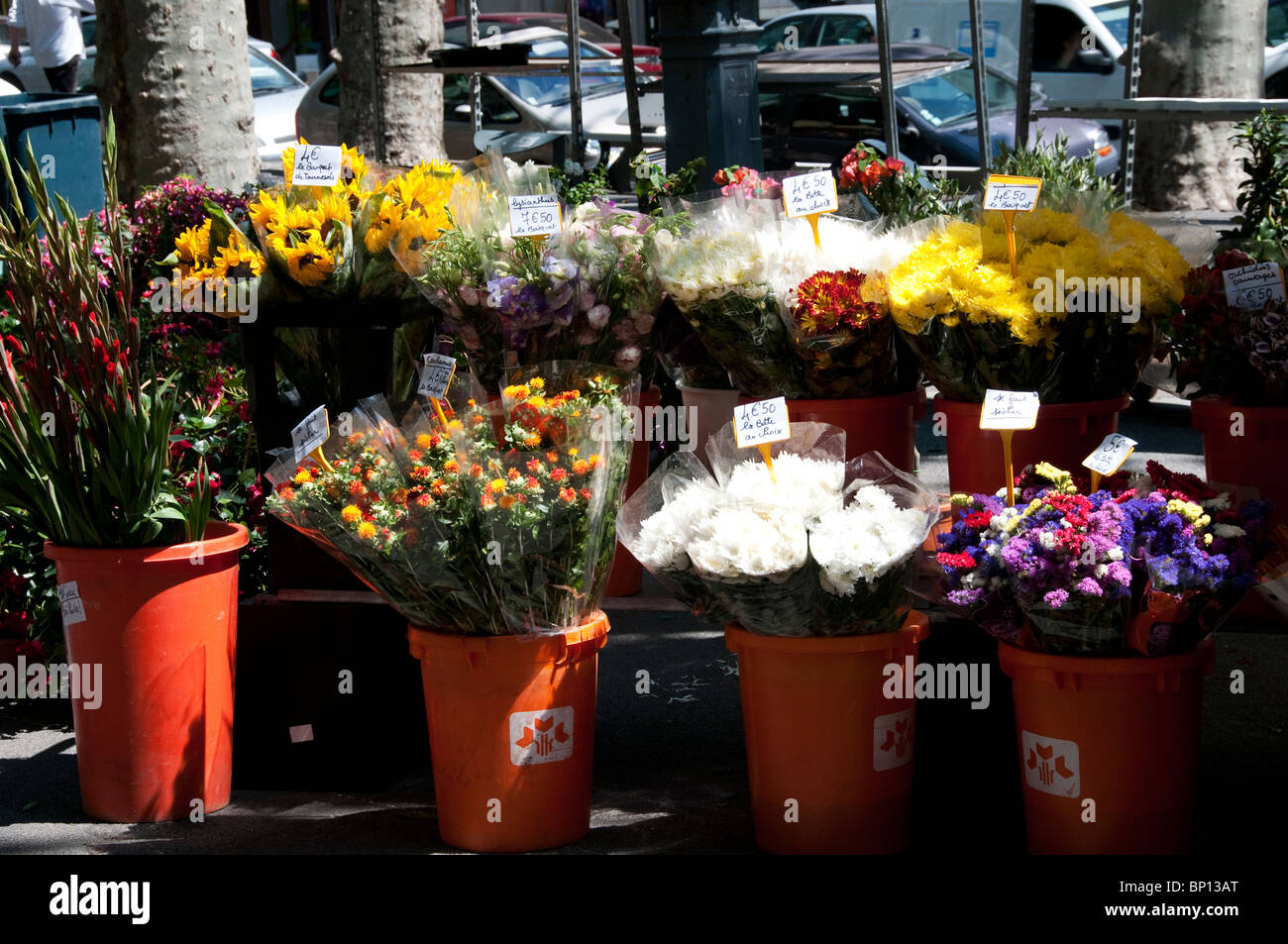 Mazzi di fiori per la vendita su Beziers il mercato dei fiori nel sud della Francia Foto Stock