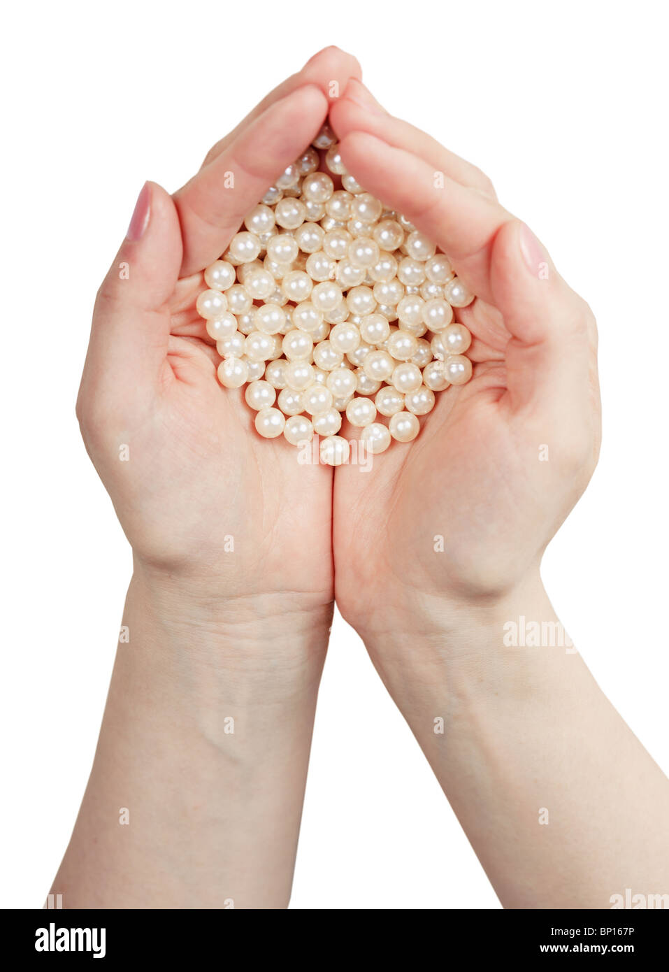 Perle in palme femmina isolati su sfondo bianco Foto Stock