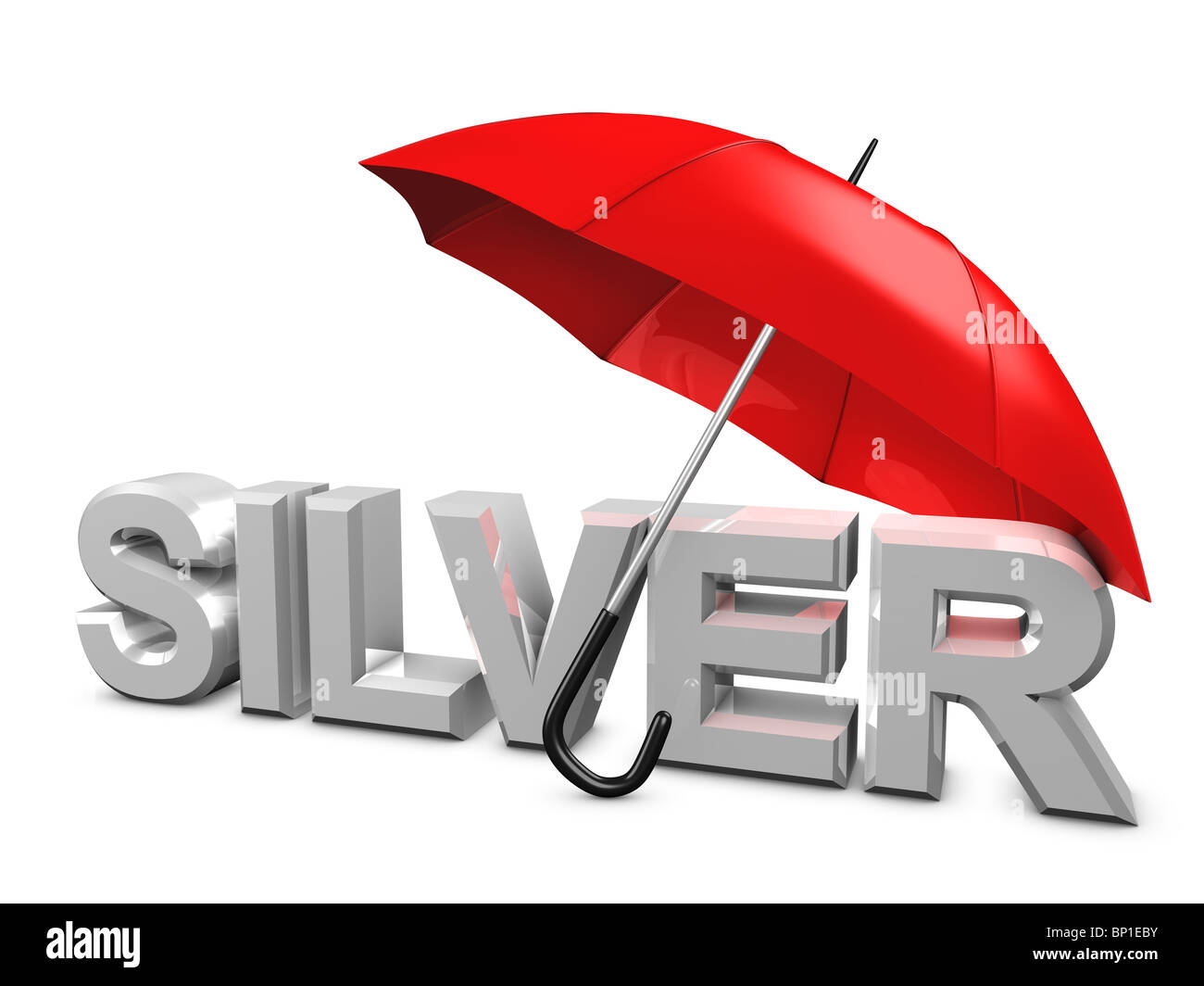 Immagine 3d investimento, concettuale, ombrello argento Foto Stock