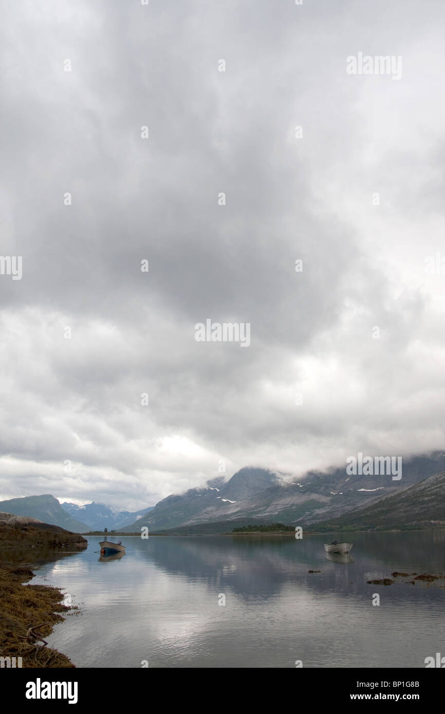 Norvegese di montagna panoramica vista,Lofoten,Nord della Norvegia Foto Stock