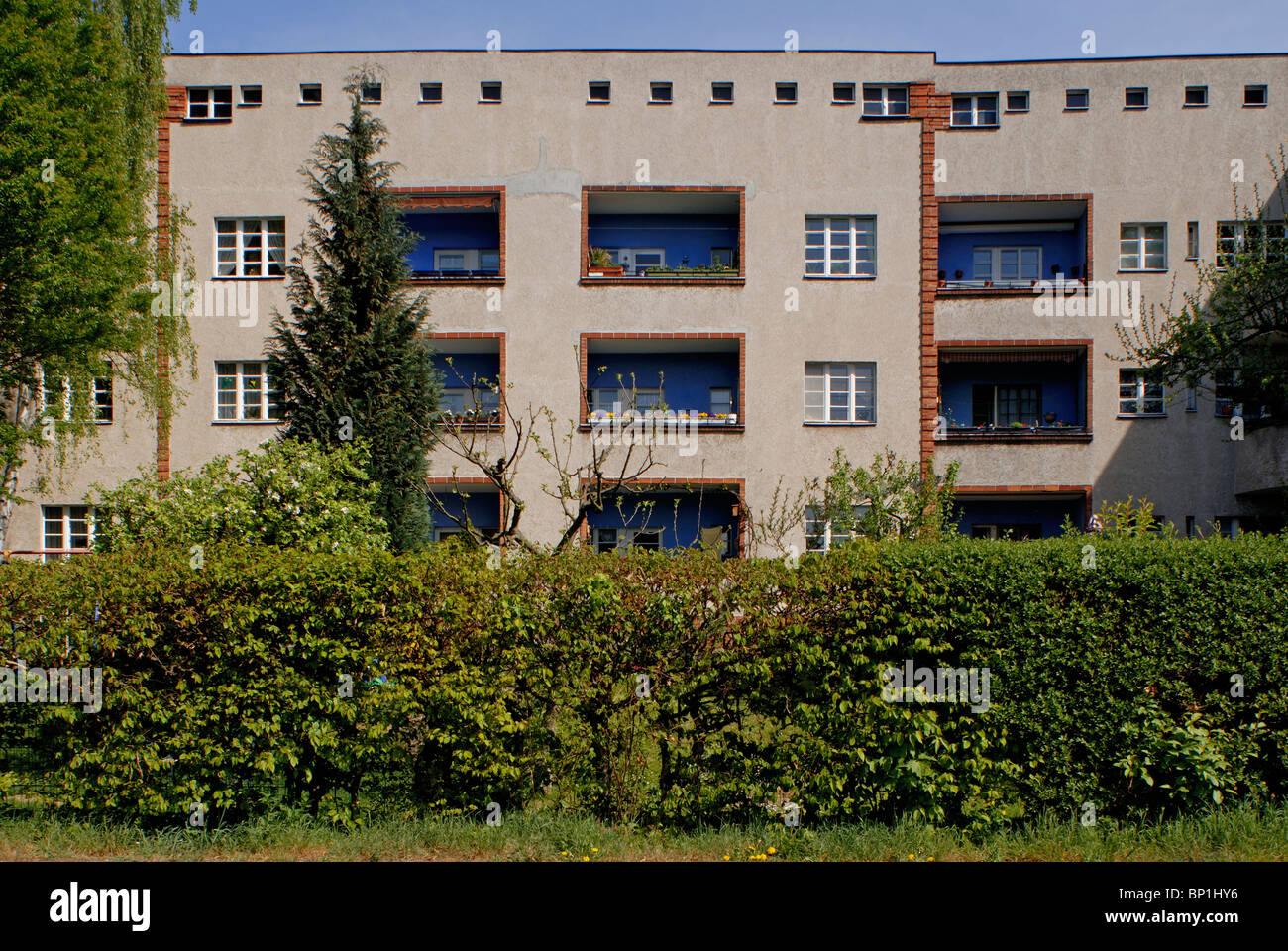 Berlino. Hufeisensiedlung. Il ferro di cavallo Estate da Bruno Taut, Fritz-Reuter-Allee, Lowise-Reuter-Ring in Berlin Neukölln, Britz. Foto Stock