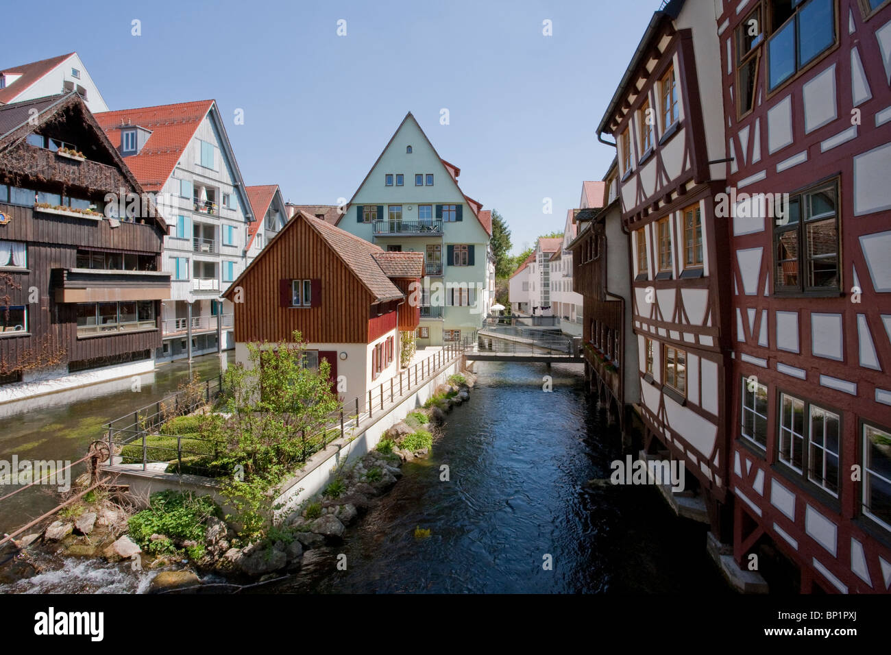 FISCHERVIERTEL TRIMESTRE, IN PASSATO IL QUARTIERE DI PESCATORI, ULM, BADEN-WURTTEMBERG, Germania Foto Stock