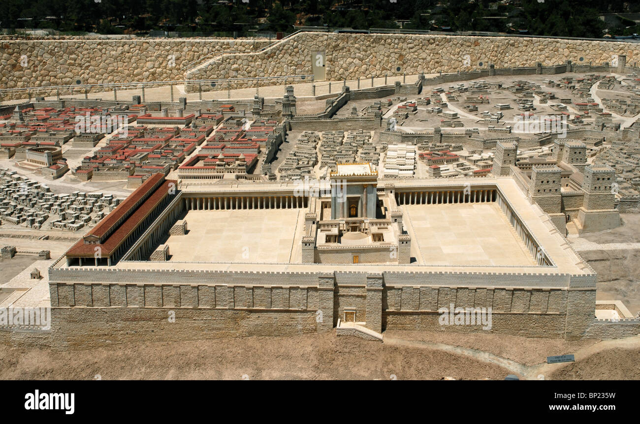 Modello di il tempio di Erode in Gerusalemme. Il tempio è stato un 50 m alto edificio in marmo costruito sulla collina più alta di Gerusalemme Foto Stock