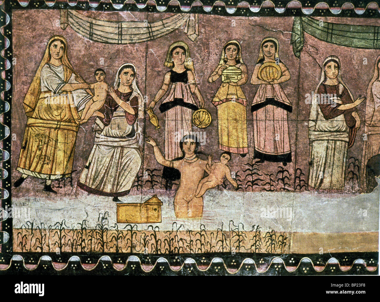 La figlia del Faraone le & il neonato a Mosè. Pittura murale dal recinto Dura Europos uno dei noti EARLYEST SINAGOGA DATEDAPP. 245 Foto Stock