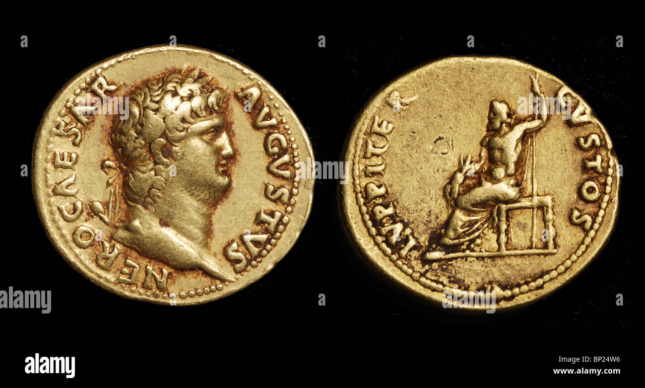 ROMAN GOLD COIN con il Ritratto di Nerone (54 - 68 AD) Foto Stock