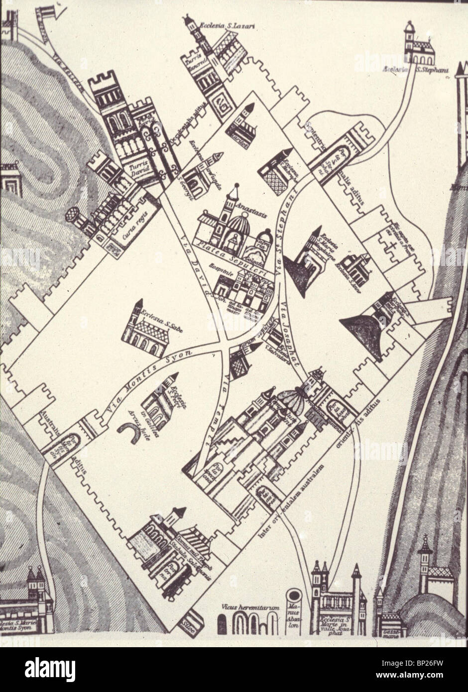 1070. Mappa SCEMATICAL crociato di Gerusalemme, 1150 Foto Stock