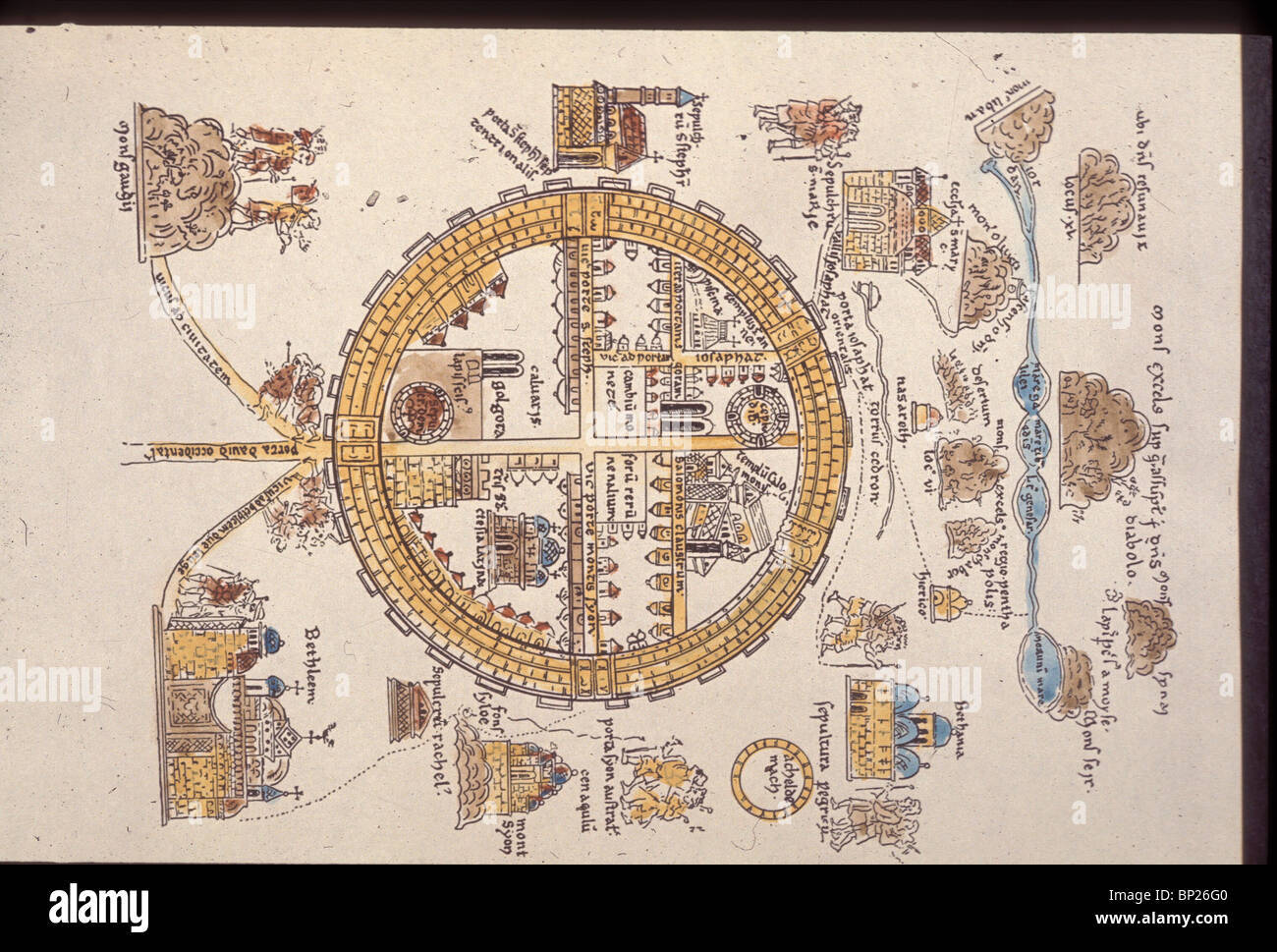 1071. Mappa di Gerusalemme dei crociati e ENDVIRONS, 12TH. C. Foto Stock