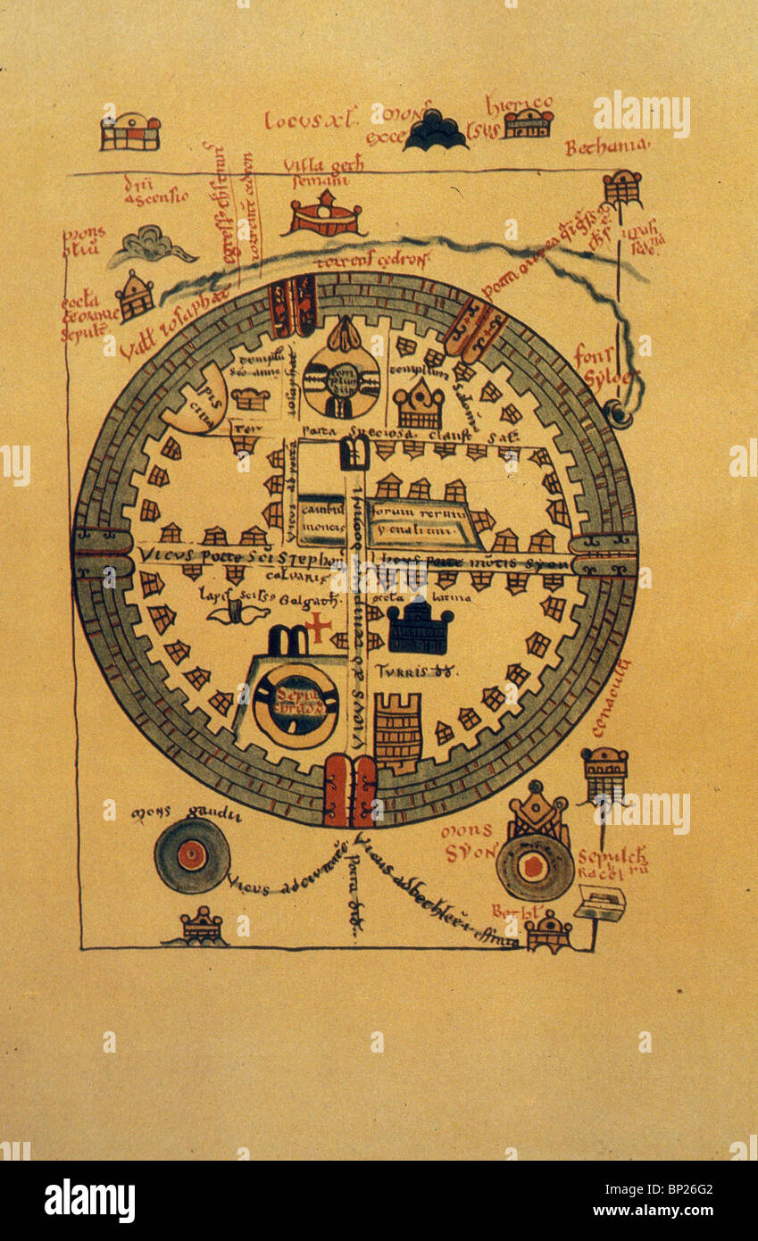 1072. Mappa di Gerusalemme crociato, Foto Stock