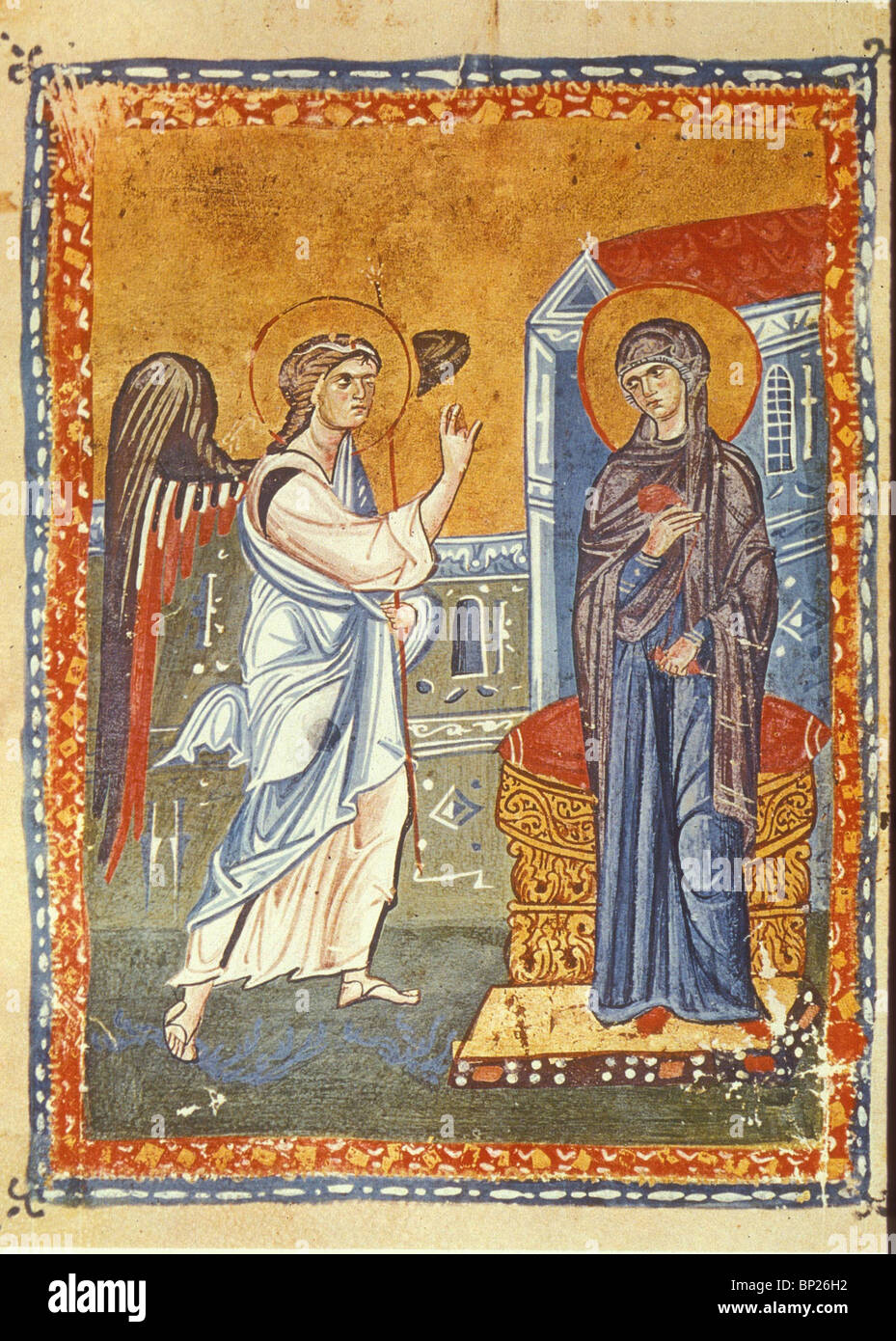 1086. ANNOUNCIATION, disegno dal Codex 2, una 15TH C. manoscritto illuminato dal monastero di IVERON SU MT. Il MONTE ATHOS Foto Stock