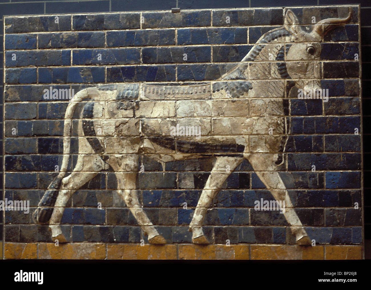 In COTTO SMALTATO raffigurante i tori (dettaglio) dall'ISHTAR cancello uno degli ingressi della città di Babilonia. Costruito da Re Foto Stock