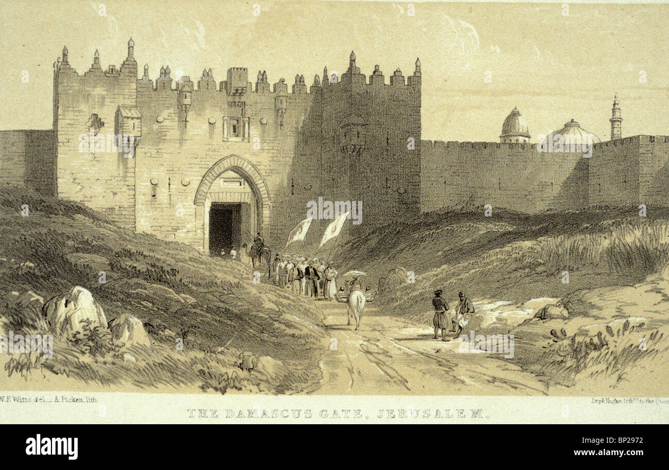 2728. Gerusalemme, la porta di Damasco - Incisione da C. 1870 Foto Stock