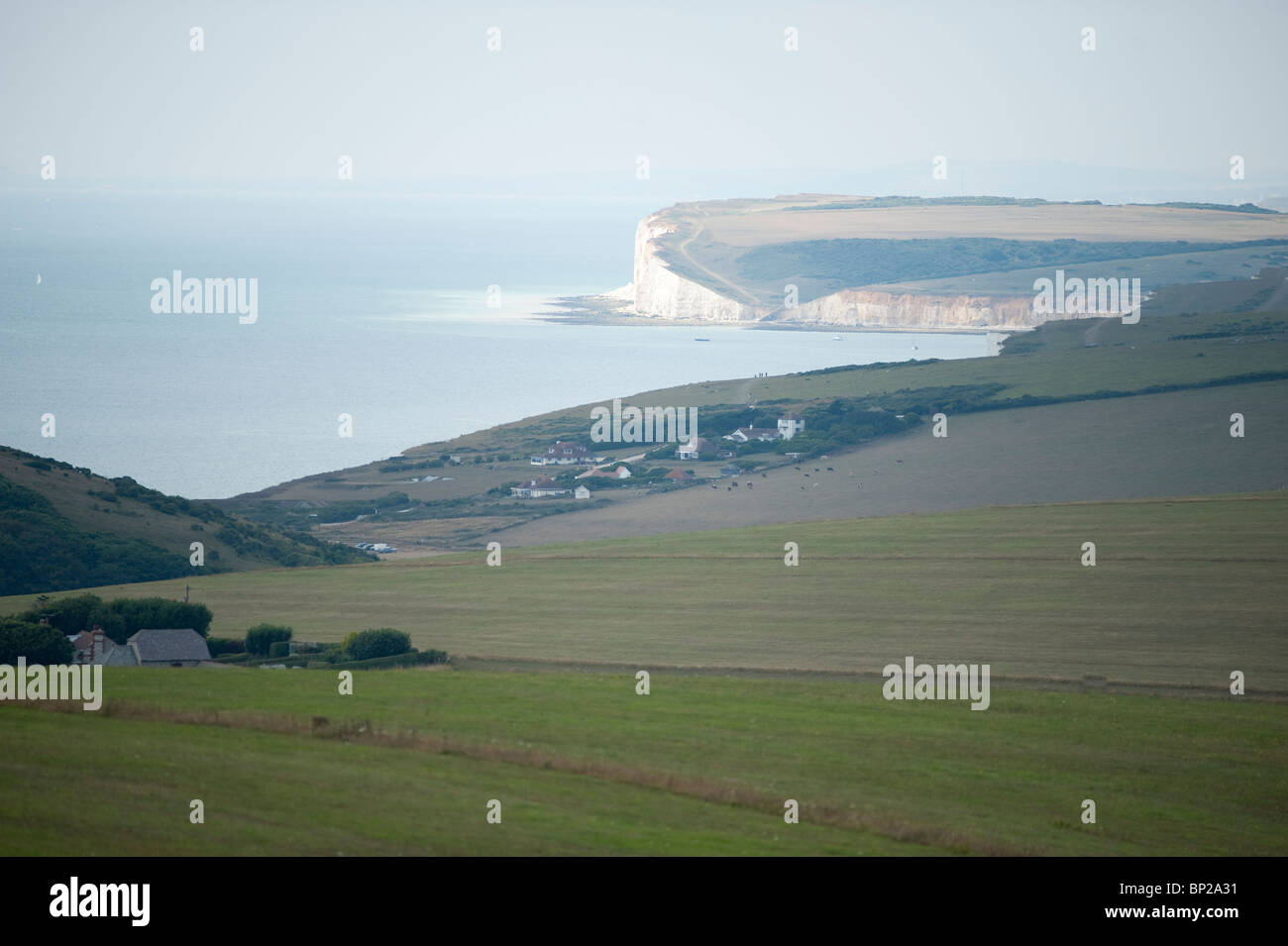 East Sussex litorale con chalk cliff capezzagna, Birling Gap, England, Regno Unito Foto Stock