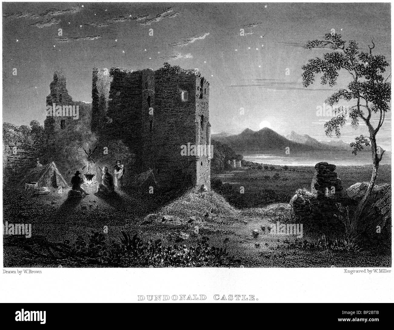 Una incisione di Dundonald Castle, South Ayrshire, in Scozia - scansionati ad alta risoluzione da un libro pubblicato nel 1830. Foto Stock